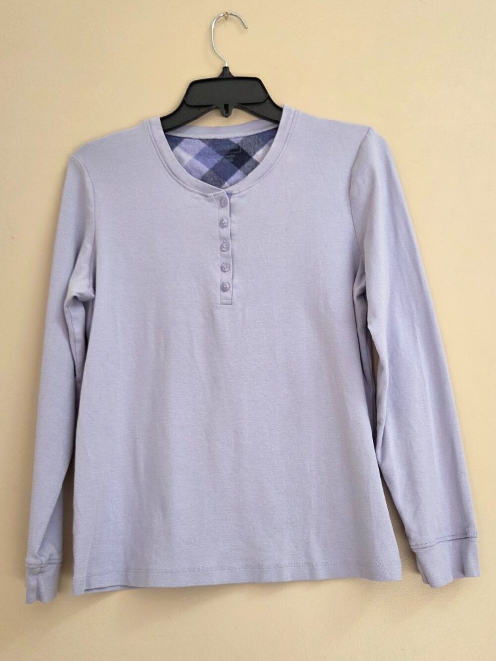 L.L.Bean Henley Shirt Womens M Violet Cotton Long Sleeve Buttons Comfort Cottage